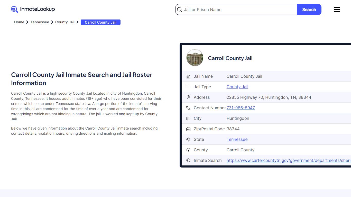 Carroll County Jail (TN) Inmate Search Tennessee - Inmate Lookup